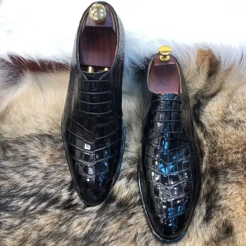 chue new men dress formal shoes crocodile leather crocodile men male lace-up real leather sole