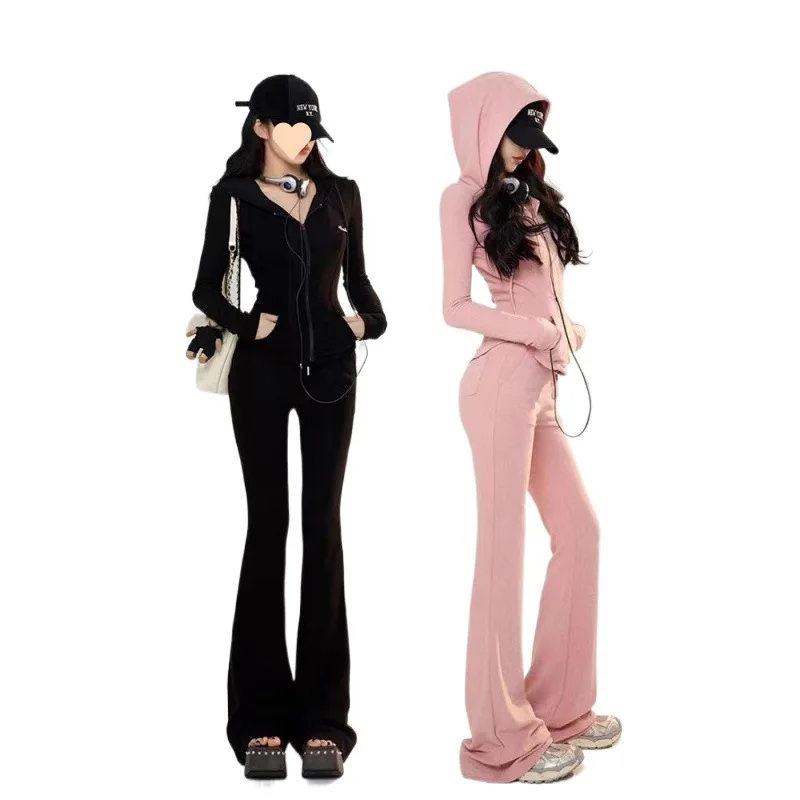 Casual Sportswear Set for Women Autumn Fashion Hoodie Jacket Flared Pants Two-Piece Set Comfortable Streetwear Outfit - 5