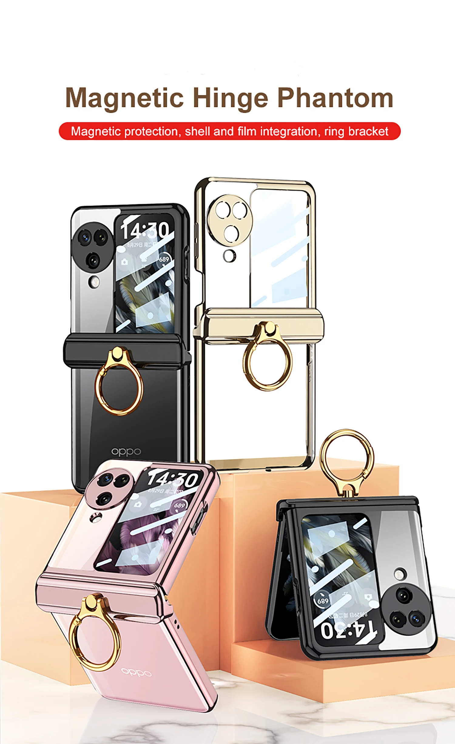 

For Oppo Find N3 Flip Luxury Business Elegant Anti Drop 360 Rotation Ring Holder Stand Phone Case Cover