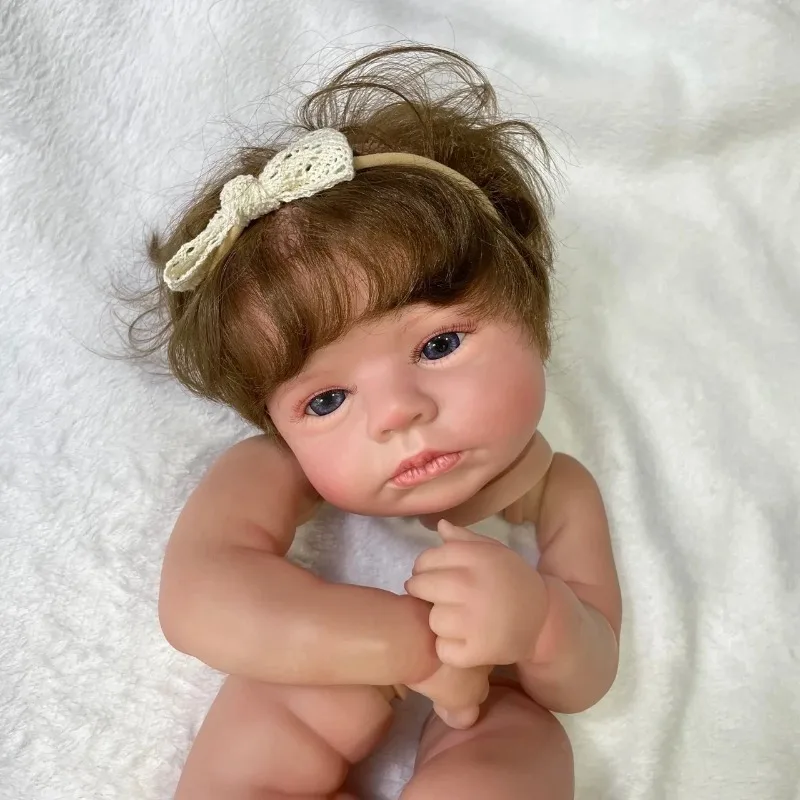 

20Inch Already Painted Baby Reborn Doll Kit LouLou Awake Hand-rooted Hair Unassembled DIY Doll Parts With Cloth Body Toy Figure