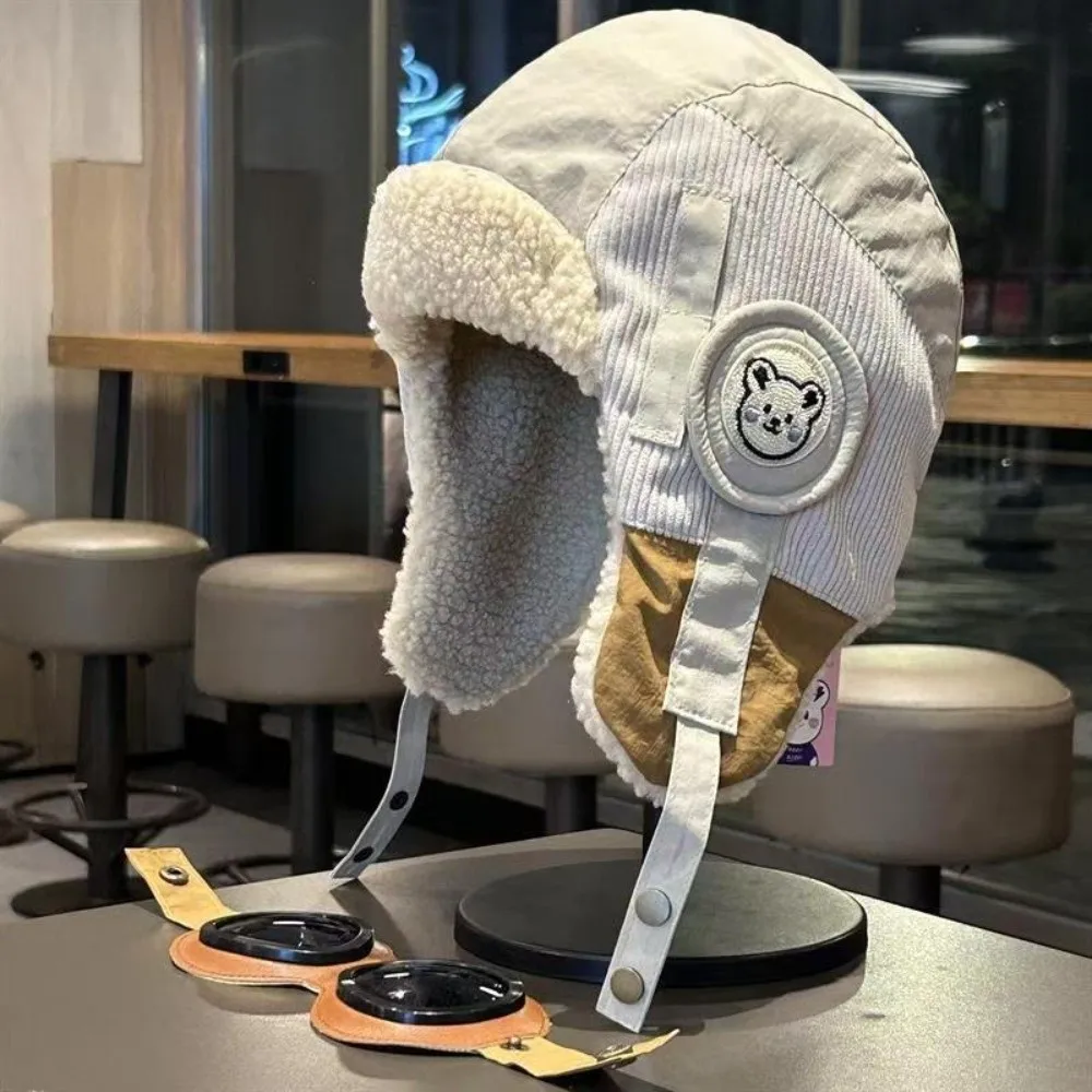 New Cute Cartoon Children Pilot Hat Windproof with Glasses Ear Protection Cap Thickned Cold Proof Warm Hat Winter