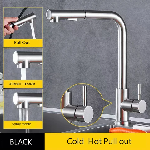 Black Kitchen Faucet Cold and Hot Kitchen Mixer Pull Out Two Function Deck Mounted Tap With Free Hose