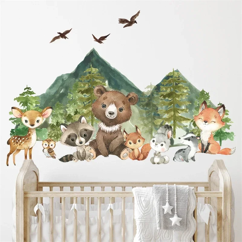 Wall Stickers Forest Animals Bear Deer for Kids Rooms Child Wall Decals Boys Nursery Room Decoration Cartoon Animals wall stickers,vinyl decal stickers,children room decoration