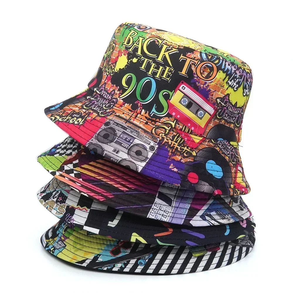 Bucket Hat Fashion Print 90's Panama Female Vintage Fisherman Unisex sun hats fisherman hat denim bucket hats sunscreen hats bucket hats sun hat
