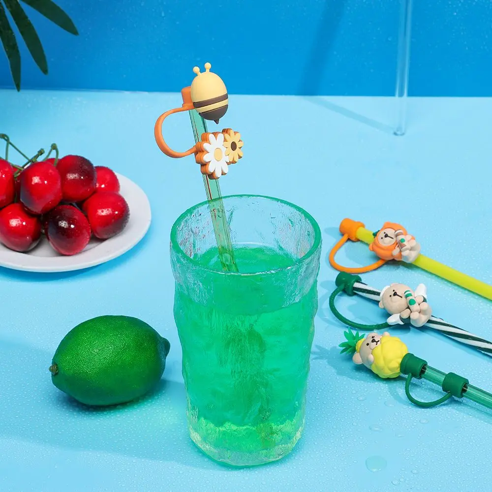 Creative Silicone Straw Stopper Dust Drinking Straw Tip Caps Glass Cup Bottle Accessories 1pc Cartoon Stopper Cover