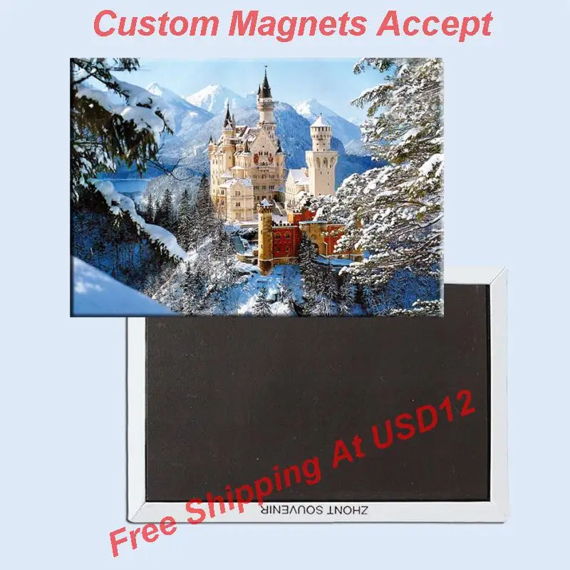 Metal Wrapped Magnets ,New Swan Fort Winter Scene Germany Neuschwanstein Castle Fridge Magnet 5447 Tourism Souvenir