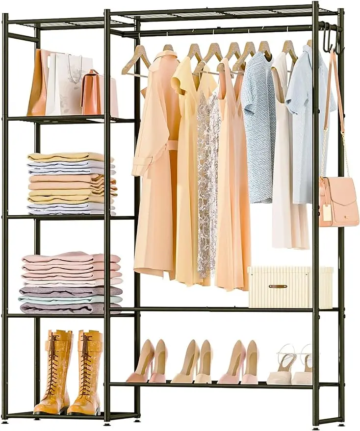 

Neprock Clothing Rack with Shelves, Portable Wardrobe Closet for Hanging Clothes Rods, Free Standing Shelves Organizers