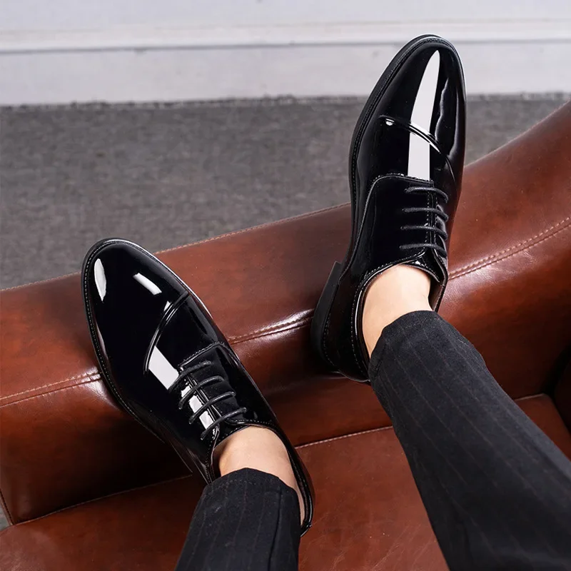Leather shoes Men Business Formal All-match Wedding Party Patent Italian