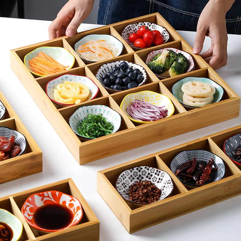 Bamboo and Wood Barbecue Tray Frame Dip Dishes Tableware