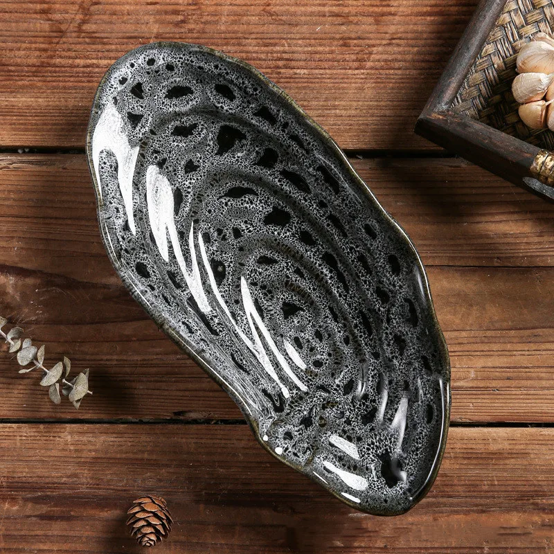 Ceramic Irregular Oyster Plate Dessert Plate Sushi Decorative Seasoning Bowl Spice Kitchen Tableware Gazpacho
