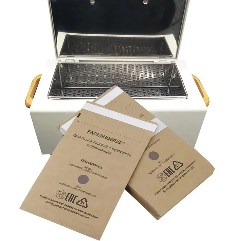 100Pcs Manicure Kraft Bags Nail Art Sterilizer Nails Clean Sterilization Bag Disposable Manicure Supplies UV Disinfection Tools