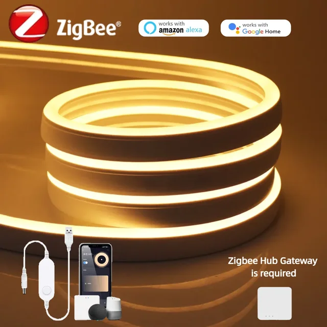 Smart Zigbee Neon LED Strip Light USB 5V RGB/Cold White/Warm White Work With Zigbee Hub Gateway Alexa Google Home APP Voice Ctrl