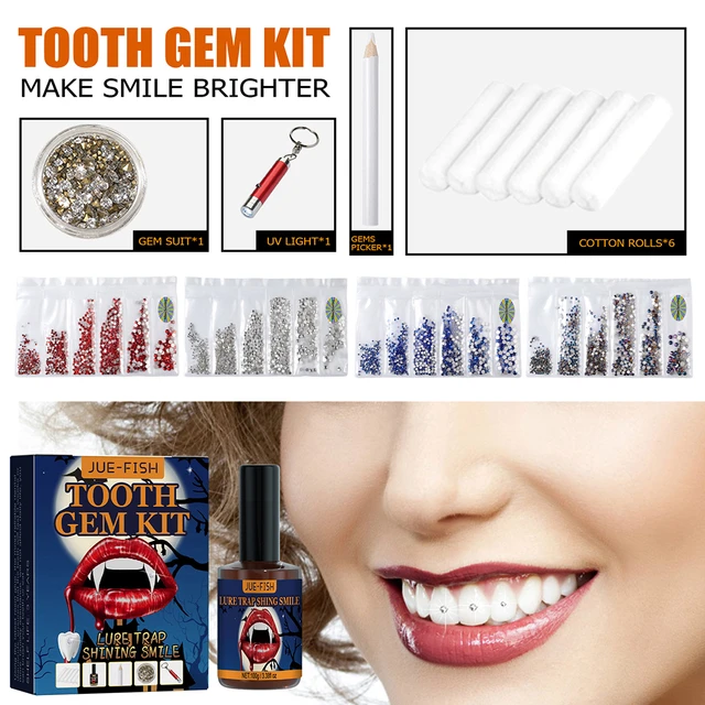 Tooth Gem Kit Cottonrolls Gems Picker Uv Light Gem Suit UV Bonding Resin  DIY Tooth Jewelry Decoration Set Beautiful White Teeth - AliExpress