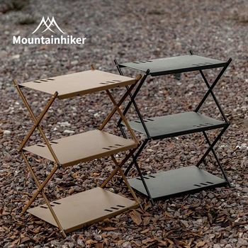 MOUNTAINHIKER 야외 알루미늄 합금 선반, 휴대용 접이식 캠핑 바베큐 보관 랙 테이블, 3 레이어 3 패널, 2 레이어 4 패널 선반