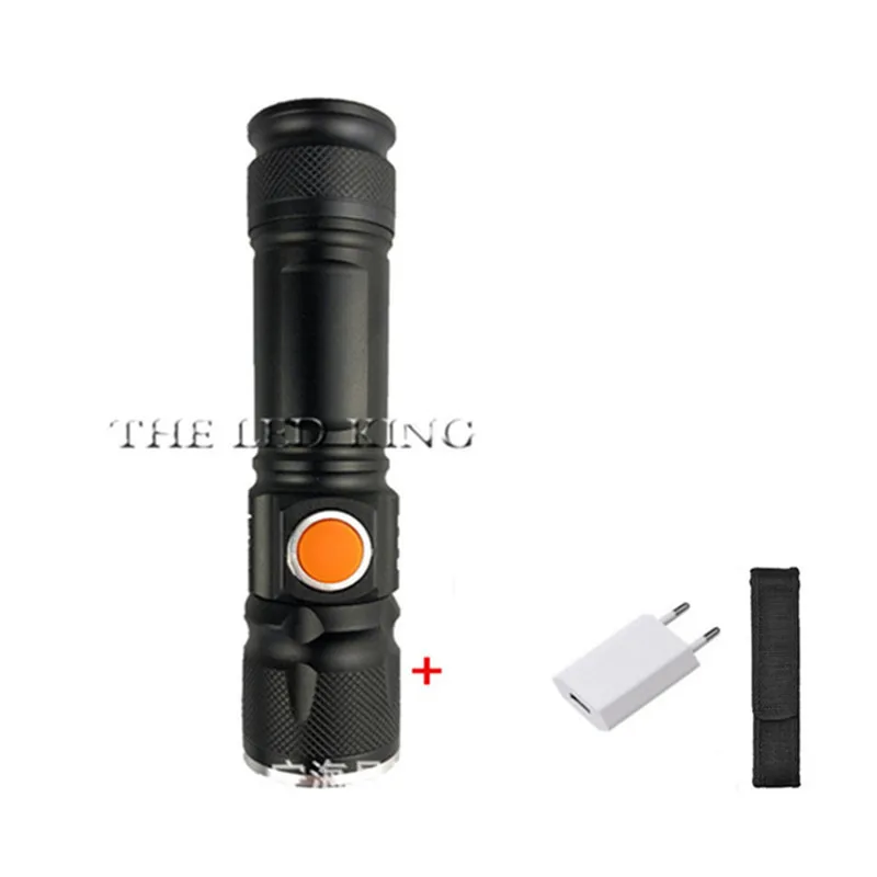 

5200LM Led Usb Rechargeable 18650 Battery Flashlight XM-L T6 L2 V6 Zoomable 3 Modes Torch Bulbs Adjustable Lantern Black