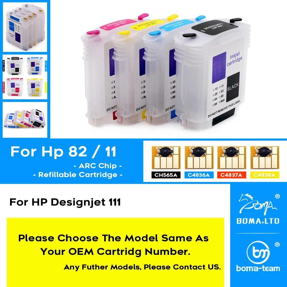 Картридж для принтера HP 11 82, многоразовый картридж для принтера HP 11 82 с постоянным автосбросом, чип ARC для принтера HP DesignJet 111 111R BK:82 C/M/Y: 11
