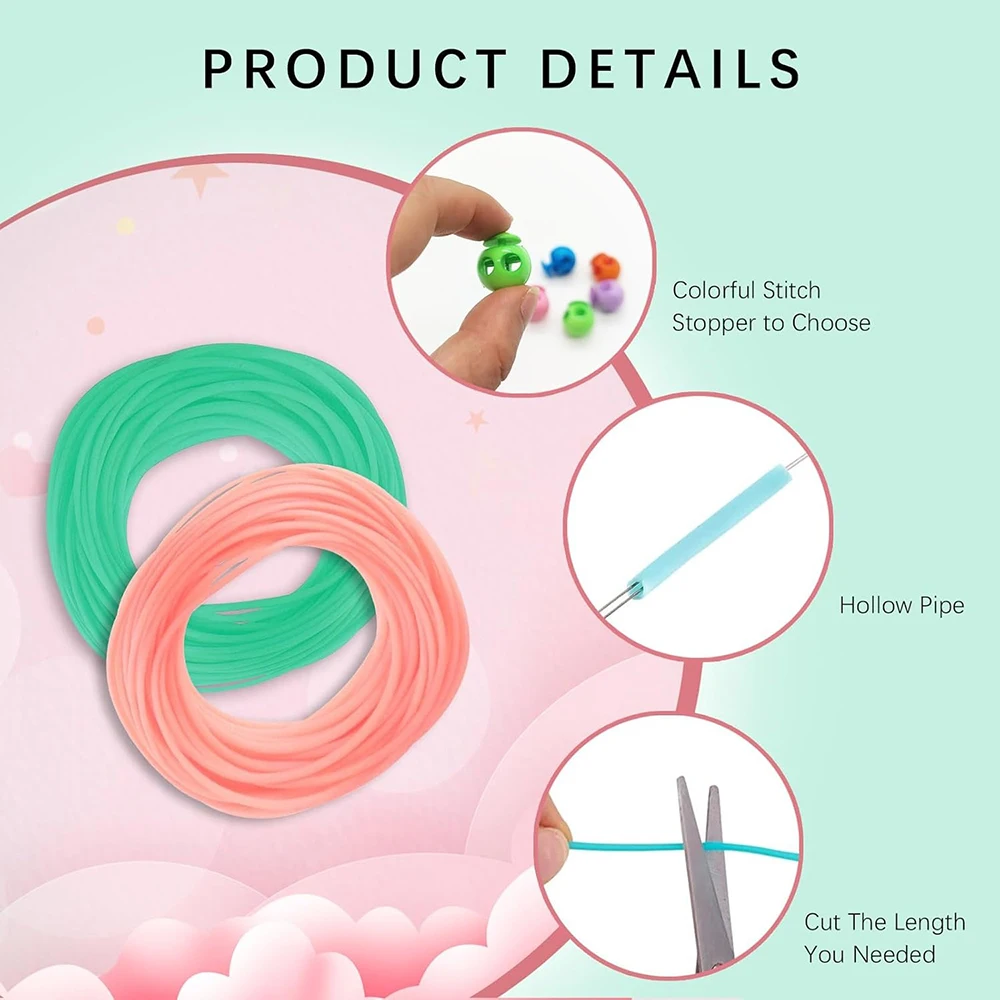 6 Pcs Knitting Stitch Stopper Set - Double Hole Needle Protectors With Stitch Savers Cords