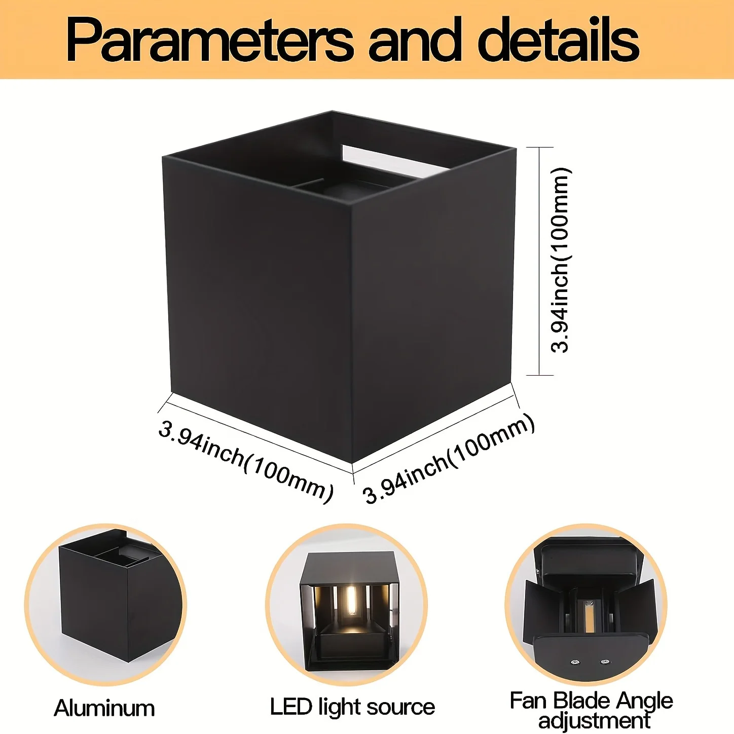 야외 벽 조명, 외부 및 내부 LED 벽 스콘스 사각형 알루미늄 벽 램프, 야외 조명 고정장치, 위 아래 리튬, 1 팩