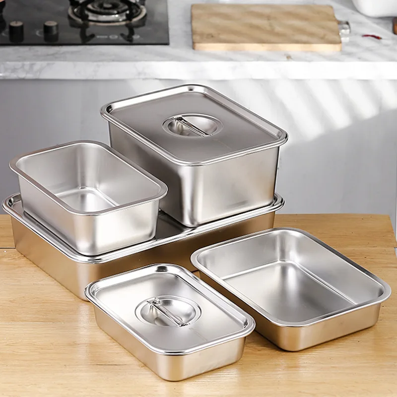 Storage Tray Kitchen Tray Stainless Steel Food Trays Rectangle Fruit Vegetables Storage Pans Cake Bread Biscuits Dish Bakeware Kitchen Baking Plates