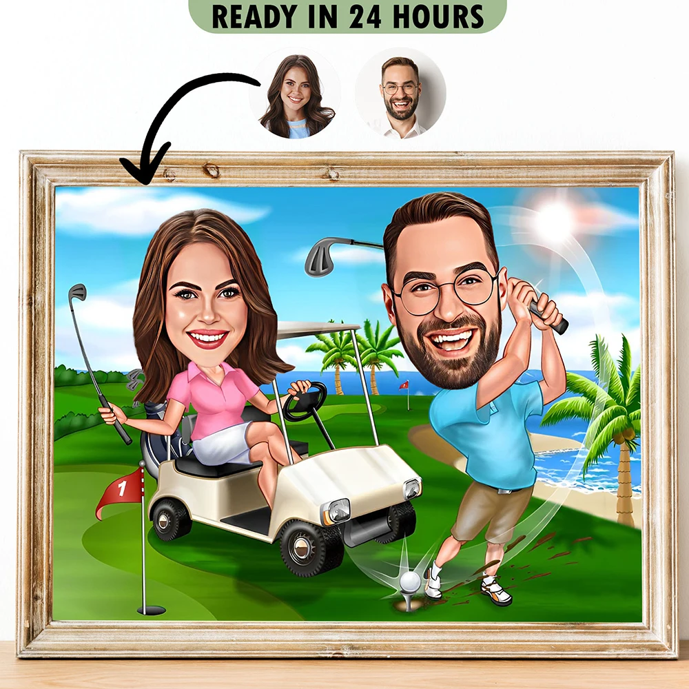 

Personalized Men Women Couples Play Golf Portrait Customized Wall Art Poster And Prints Picture Canvas Painting Decoration