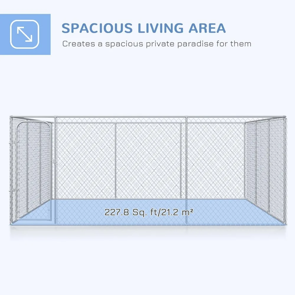Large Dog Kennel Outside, Heavy Duty Dog Cage, Outdoor Fence Run with Galvanized Chain Link, Secure Lock,
