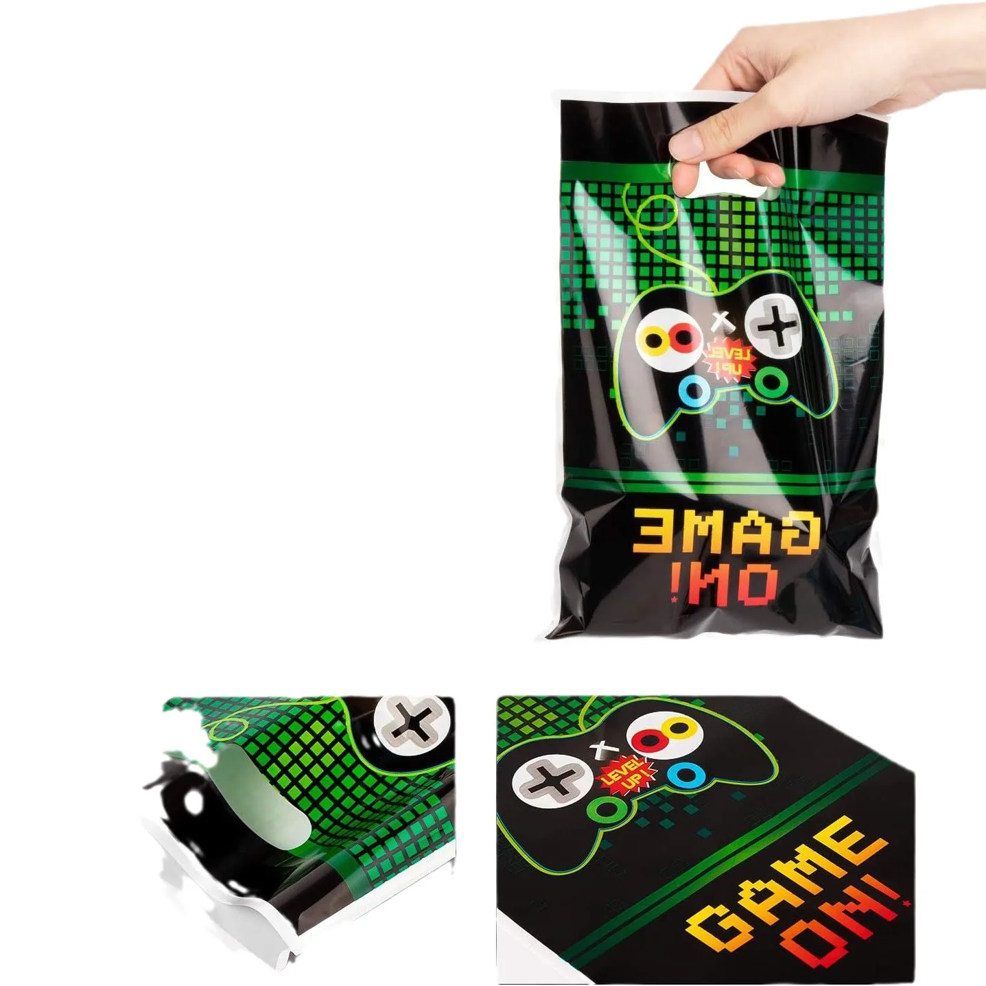 Green Video Game-Themed Party Favor Bags - Birthday & Baby Shower Decorations