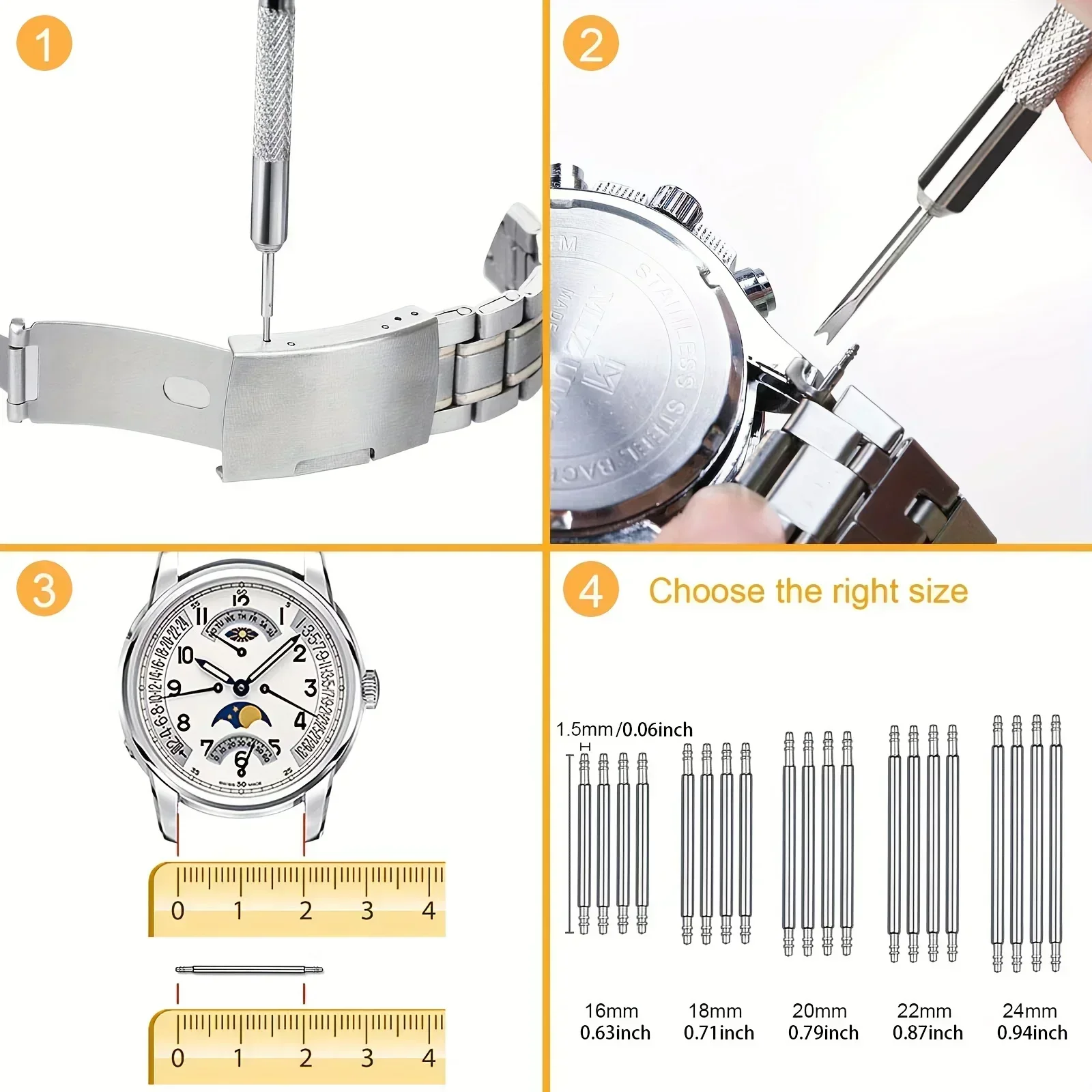 Watch Strap Adjustment & Repair Tool Kit with Easy Pin Removal