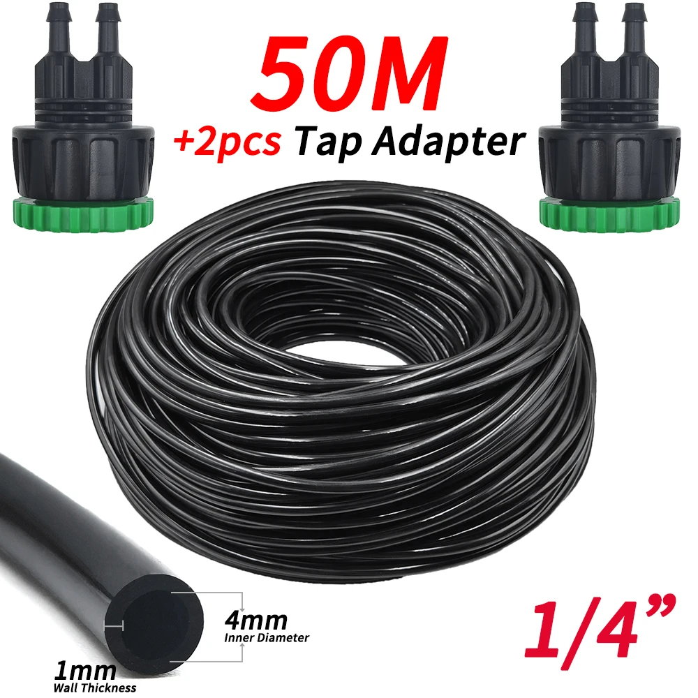 5M-50M Watering Hose 4/7 mm Garden Pipe Tubing W/ 1/2''&3/4'' Integrated Connector for Irrigation Systems Kit Greenhouses