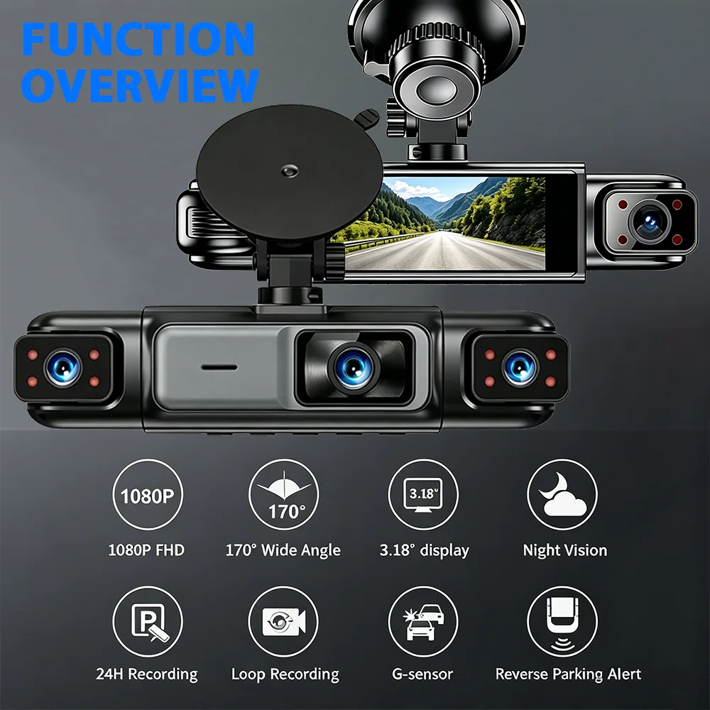 Car DVR Dash Cam 3/4 Lens Black Box FHD 1080P Night Vision 24h Parking G-Sensor Loop Recording Video Recorder Car Cameras 2