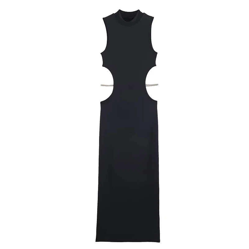 Women Cut Out Design Sexy Dress Jewelry Decoration Elegant Long Dresses for Women 2025 New Chic Slim Nightclub Party Dresses ﻿