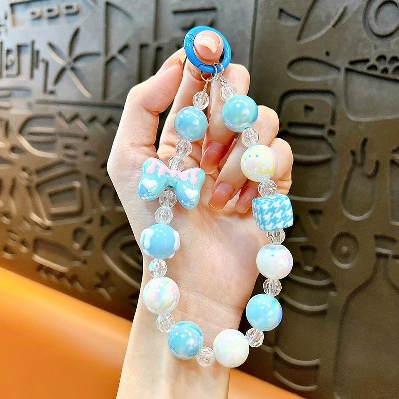 Elegant Anti-Lost Beaded Phone Charm Wrist Strap with Bow Accent