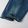 Street Fashion Men Jeans Retro Washed Blue Stretch Skinny Ripped Jeans Men Yellow Leather Patched Designer Hip Hop Brand Pants 6