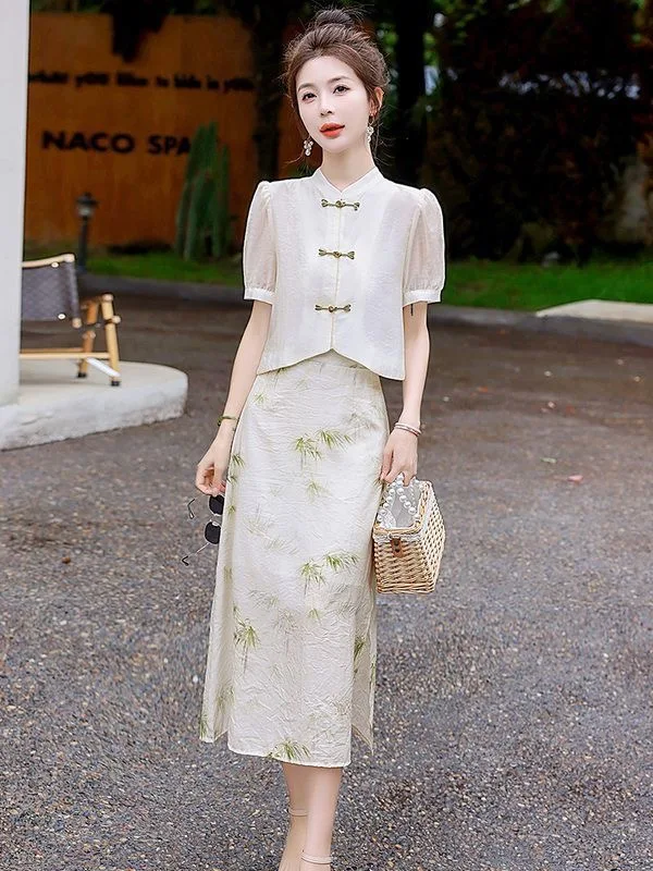 new chinese style dress exquisite floral qipao dress set eomrn gentle improvement qipao flower two piece set cheongsam