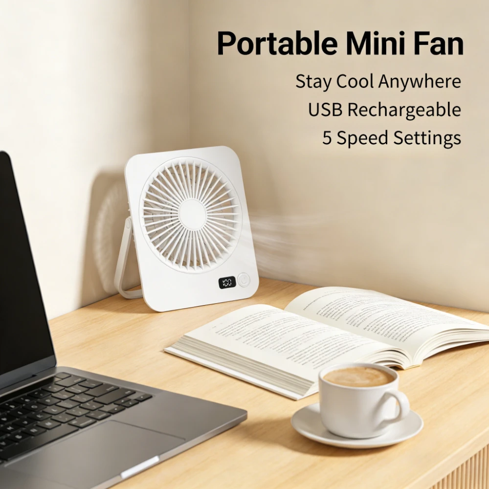 1pc Mini Foldable Desk Fan - USB Rechargeable Ultra-Quiet Personal Cooling Fan with Adjustable 180° Stand, Portable Small Table Fan for Office, Home, Bedroom, Travel, Dormitory 2