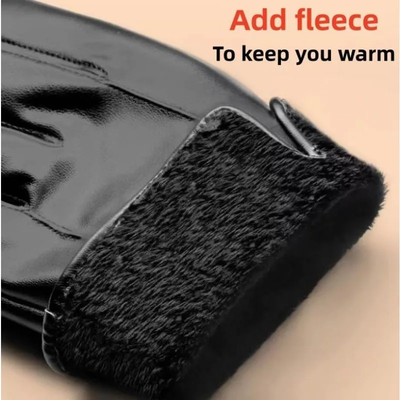 Winter Gloves Men Genuine Leather Warm Touchscreen Gloves Outdoor Cycling Real Sheepskin Warm Driving Motorcycle