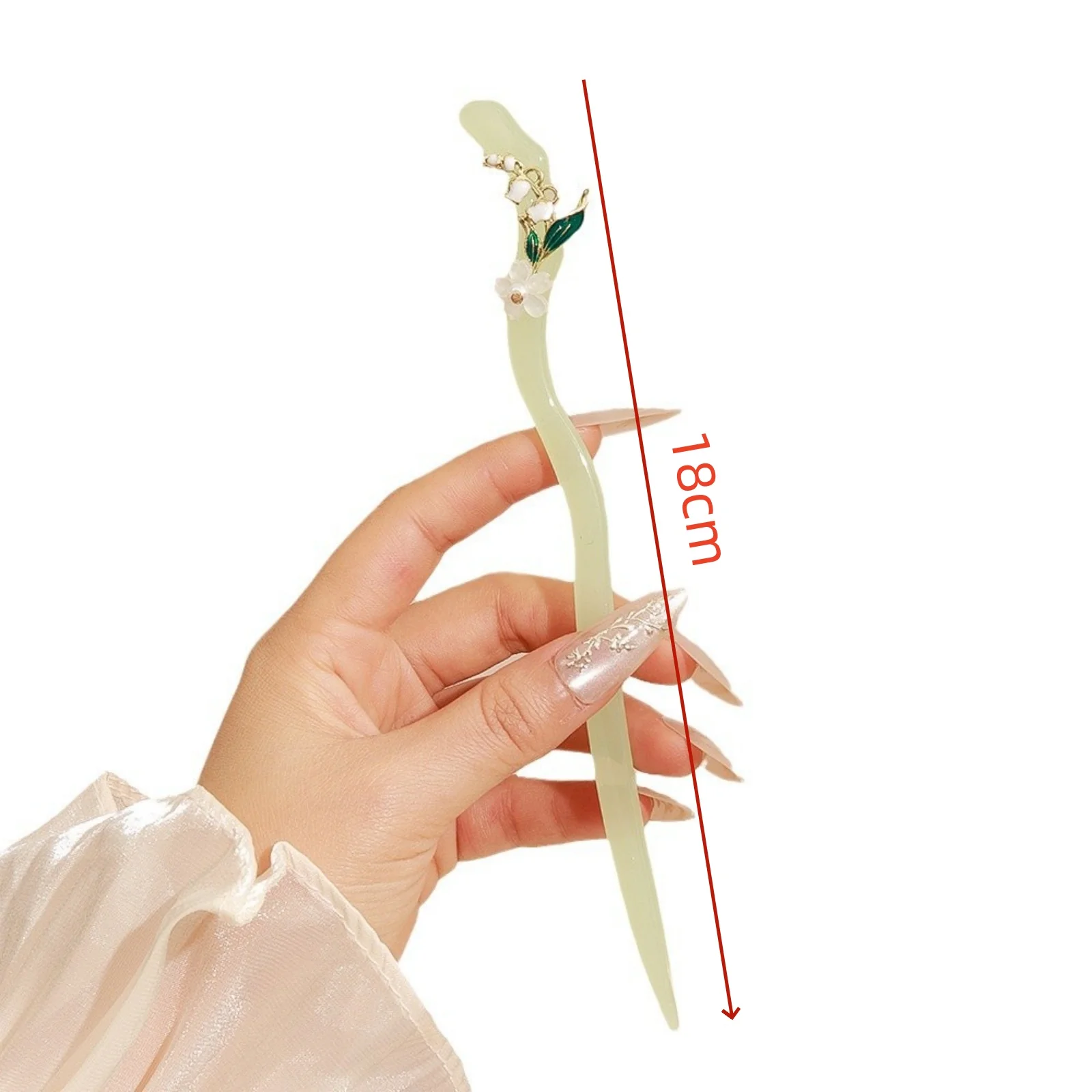 1PC Green & White Floral Hair Sticks, Jade - Like Hairpins Set, Perfect for Women's Delicate & Graceful Updos