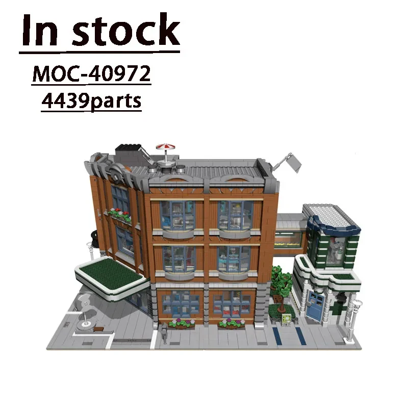 Moc-40972 City Street View Hospital Corner Garage Assembly Building Block Model #4439 Parts Regalo Giocattolo Personalizzato Di Compleanno Per Bambini