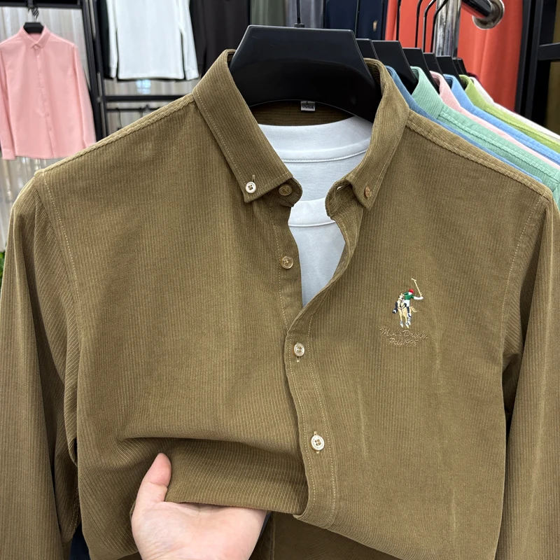 Spring and Autumn New 100% Cotton Long Sleeve Shirt for Men's Business, Leisure, Skin Friendly, Comfortable Collar Shirt Coat