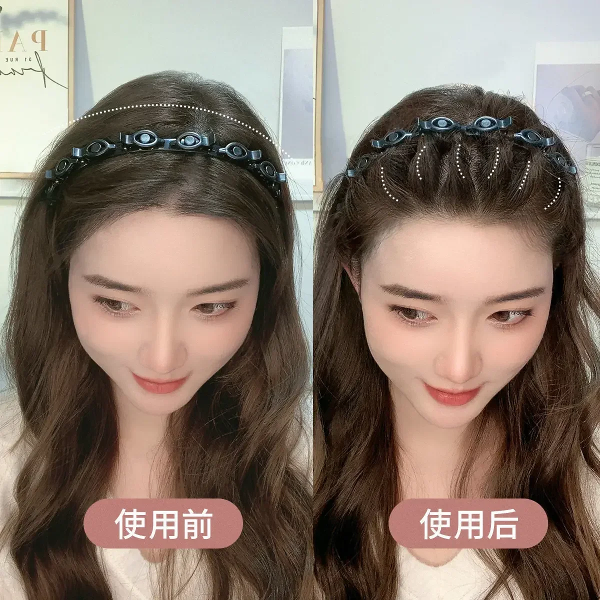 Double Bangs Hair Clip Set - Twist Plait Head Hoop & Front Hairpins, Women’s Hairband Beauty Tool for Styling