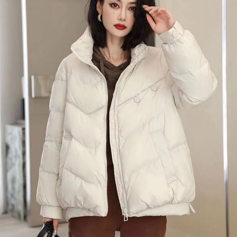 2023 New Women Down Jacket Winter Coat Female Short-length Frivolous Parkas Loose Fashion Outwear Stand Collor Cardigan Overcoat