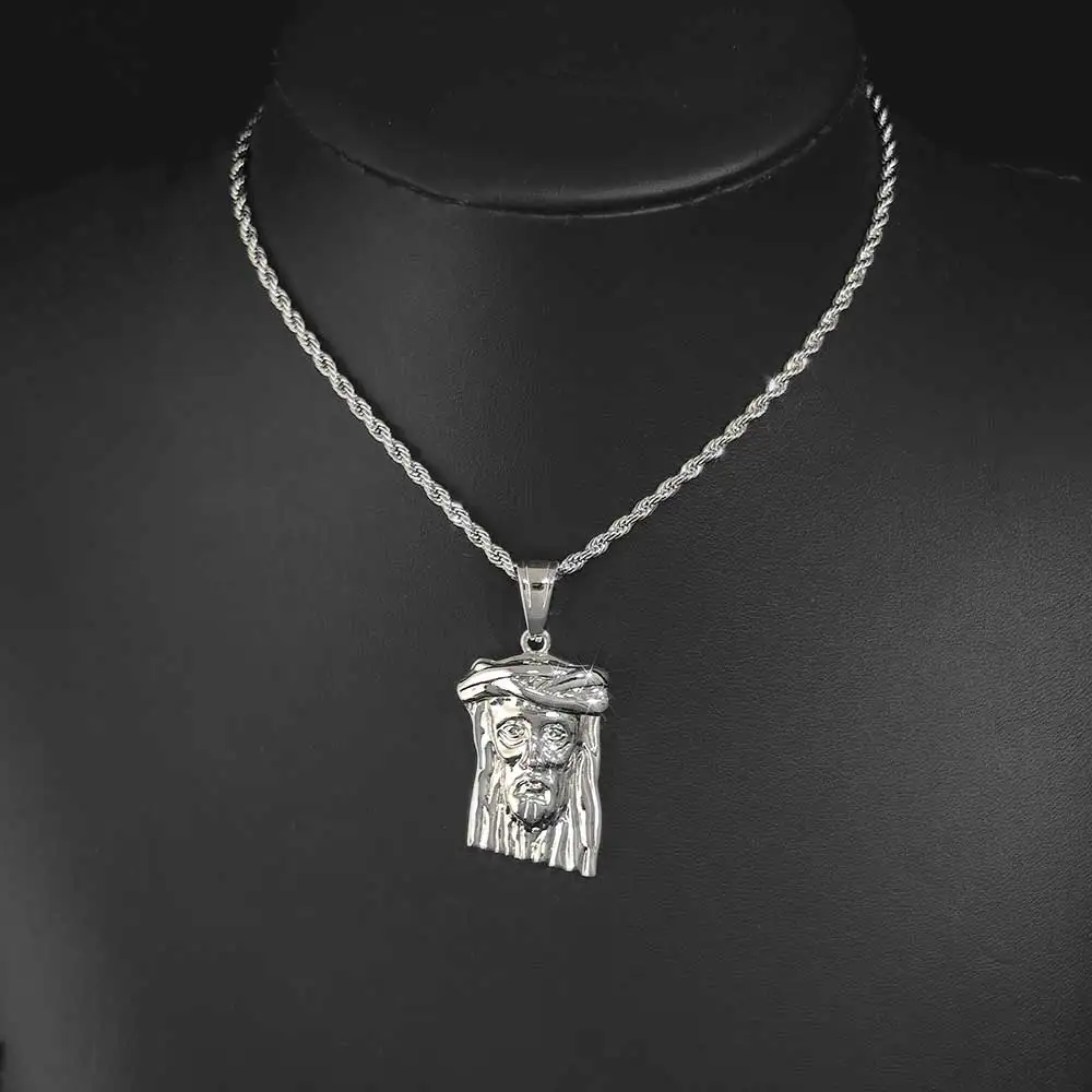 Tarnish Free Jesus Piece Necklace Hiphop Fashion Jewelry Hamsa BrassJesus Head Face Charm Religious Pendant Necklace