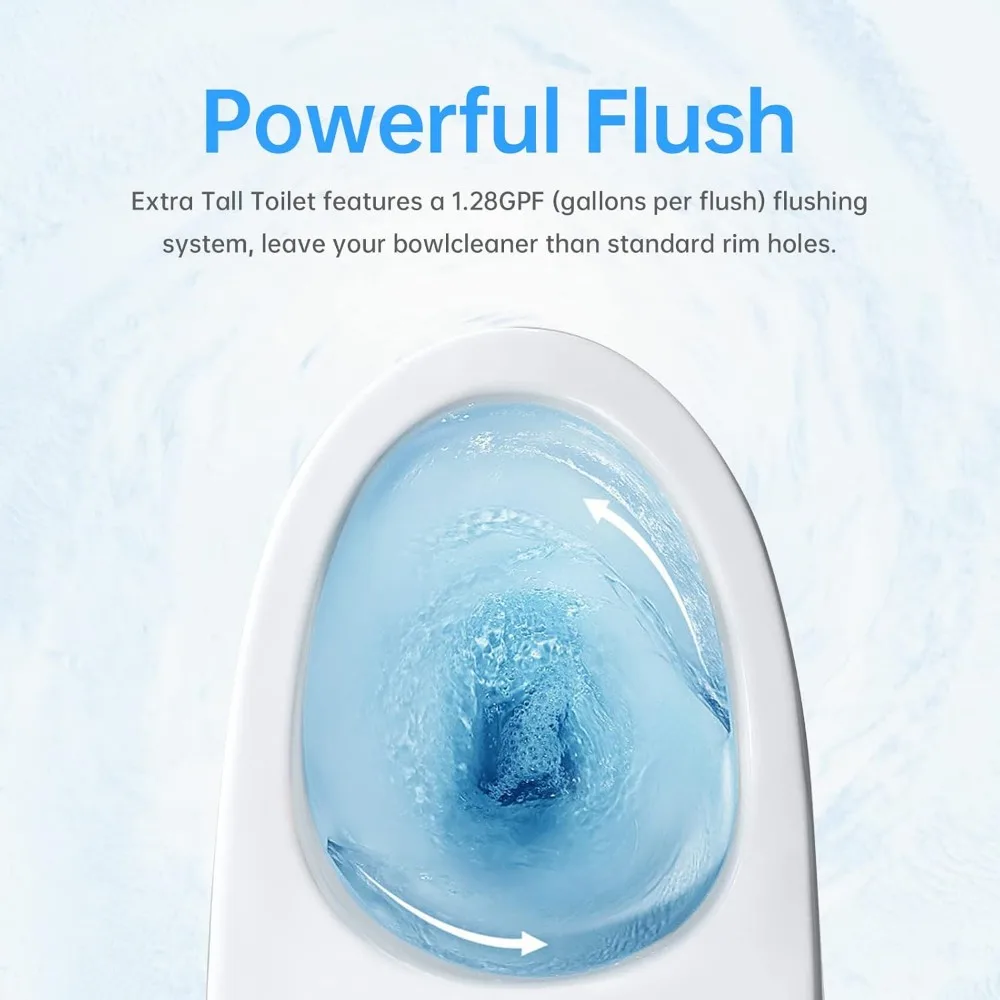 Simple Project 21 Inch High Toilet Elongated With Comfort Chair Seat, 1.28 Gpf Powerful Single Flush Extra Tall Toilet 5