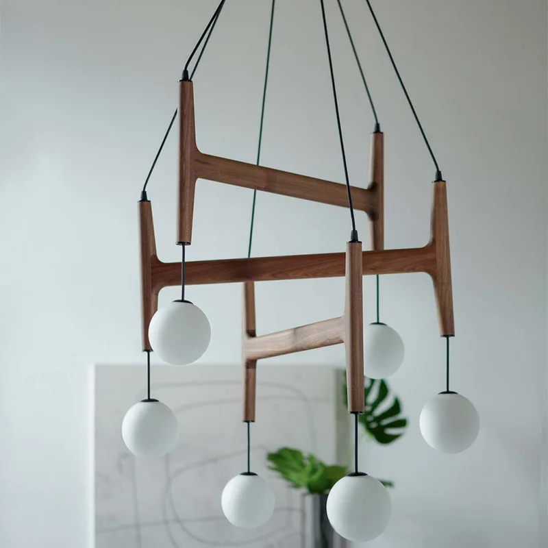 

Ji Ji Feng retro art design chandelier Nordic restaurant dining table B&B creative lamps postmodern solid wood lamps