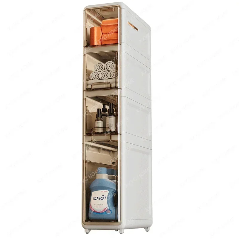 

Multi-layer Bathroom Storage Cabinet Refrigerator Seam Organizer Drawers Multi-layer Floor Ultra-narrow Toilet Shelves