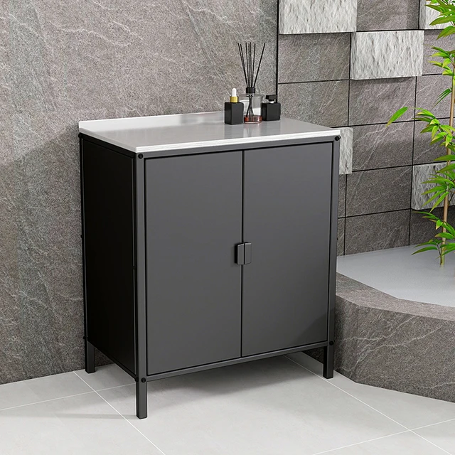 ตู้เก็บของสแตนเลสสีดำด้านและสีขาวแบบสองประตู สำหรับใช้ในสวนกลางแจ้งและห้องครัว 5