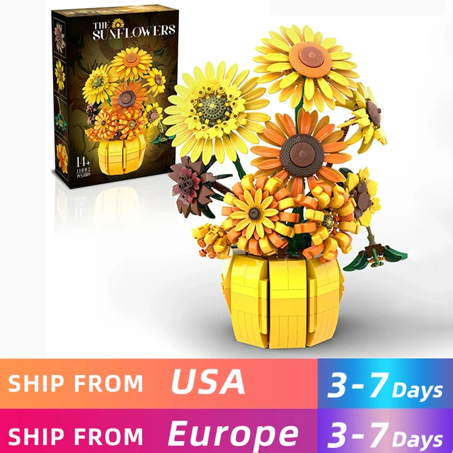 1009PCS Sunflower Building Blocks Flower Bouquet Vase Model Bricks Set Idea Home Decoration Kids Educational Toys Holiday Gifts 1