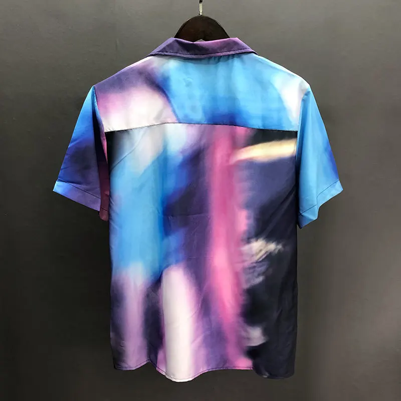 Color Gradient Pattern Shirt Short Sleeve Casual Men Shirt Streetwear Breathable Camisa Fashion Masculina Summer