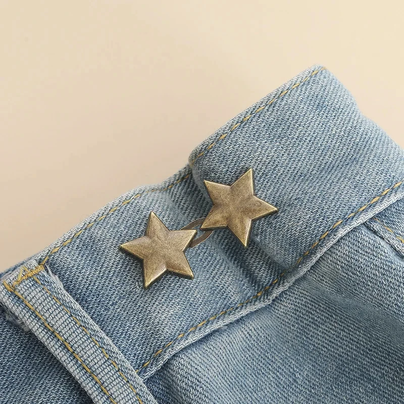 1 Pair Lovely Star Shape Trousers Waist Buckles Adjustable Metal Waist Tightener Snap Button Adjuster Pants Pin Clips 4