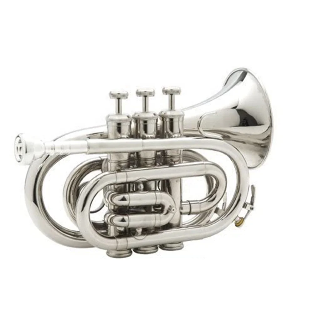 SEASOUND Mini Pocket Trumpet BB Tone Brass Instrument Trompette JYPT406N With Nickel Finish