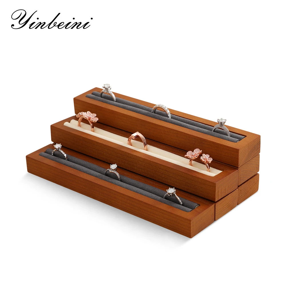 

YinBeiNi Solid Wooden Ring Display Stand with Microfiber Ring Holder Jewelry Organizer Storage Rack Showcase for Exhibition